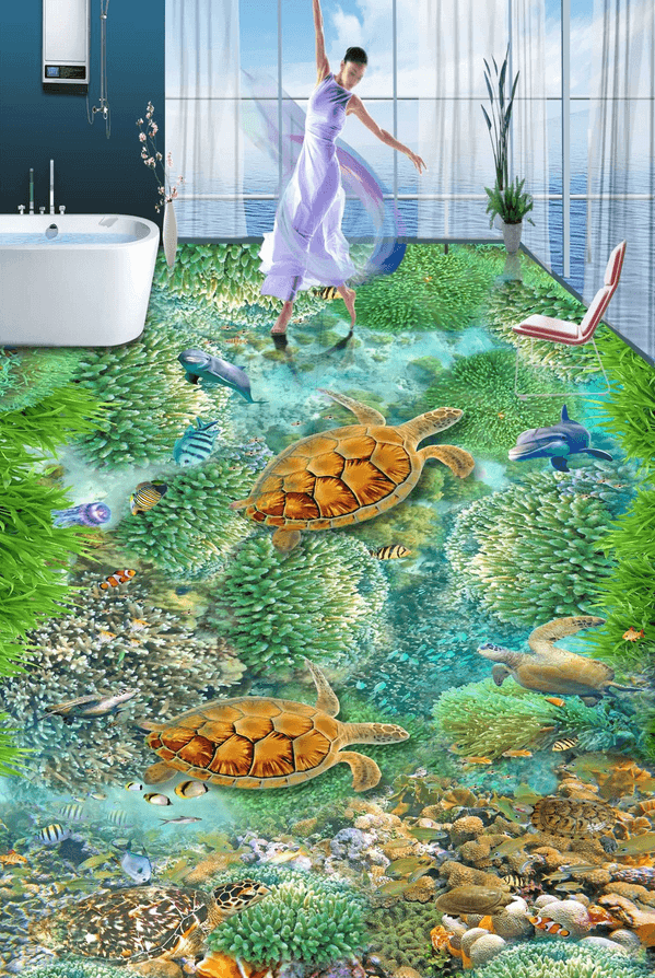 3D Sea Turtles Floor Mural Wallpaper AJ Wallpaper 2