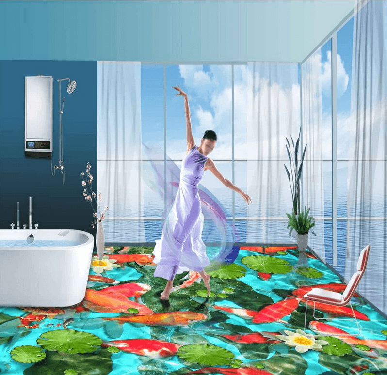 3D Colorful Pond Floor Mural Wallpaper AJ Wallpaper 2