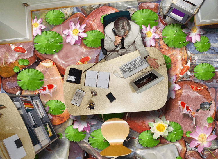 3D Lotus Pond Stones Floor Mural Wallpaper AJ Wallpaper 2