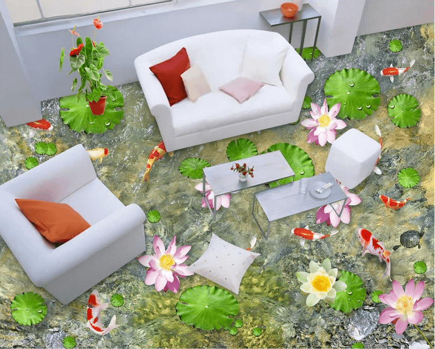 3D Lively Pond Floor Mural Wallpaper AJ Wallpaper 2