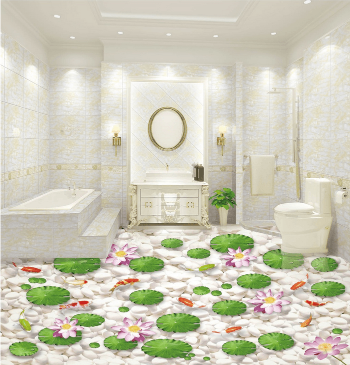 3D Pond White Pebbles Floor Mural Wallpaper AJ Wallpaper 2