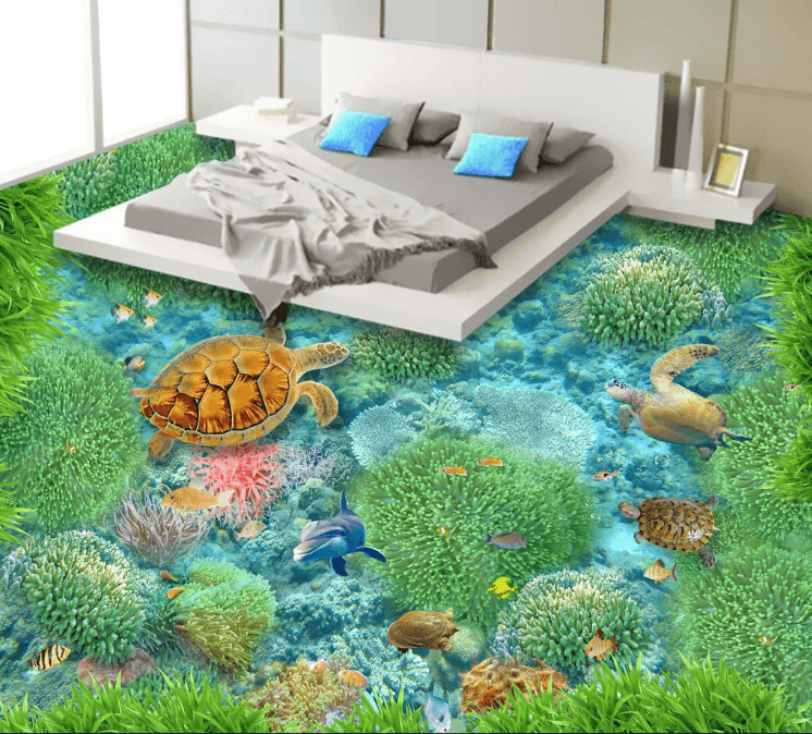 3D Ocean Turtles Floor Mural Wallpaper AJ Wallpaper 2