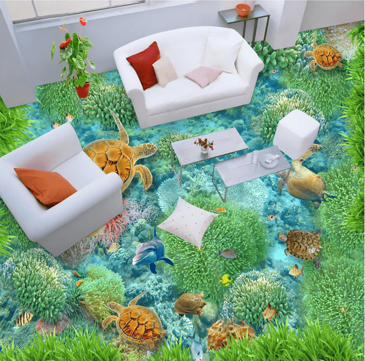 3D Ocean Turtles Floor Mural Wallpaper AJ Wallpaper 2