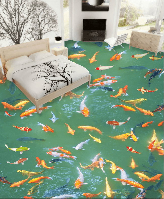 3D Colorful Fish Pond Floor Mural Wallpaper AJ Wallpaper 2