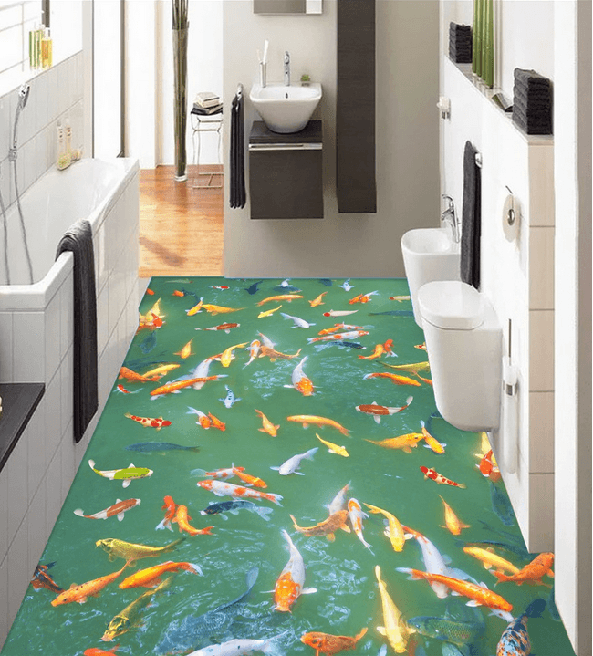 3D Colorful Fish Pond Floor Mural Wallpaper AJ Wallpaper 2