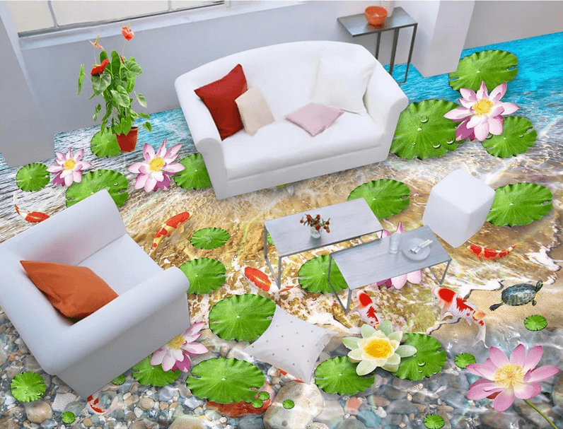 3D Elegant Lotus Pond Floor Mural Wallpaper AJ Wallpaper 2