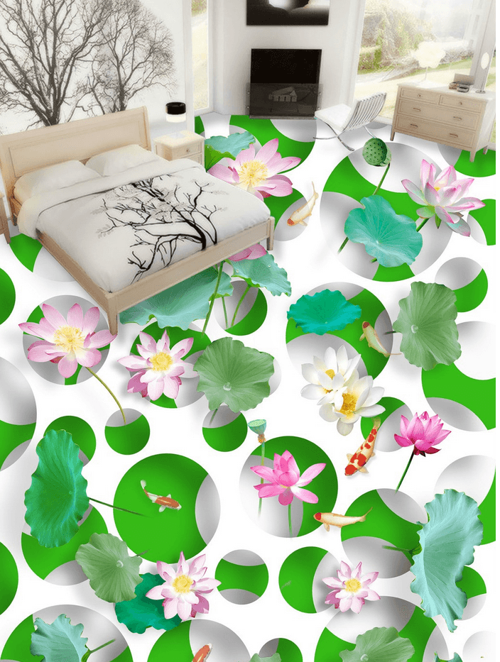 3D Fresh Lotus Floor Mural Wallpaper AJ Wallpaper 2