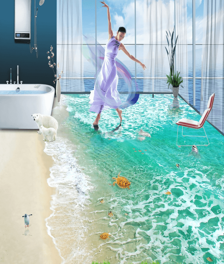 3D Beach Animals Floor Mural Wallpaper AJ Wallpaper 2