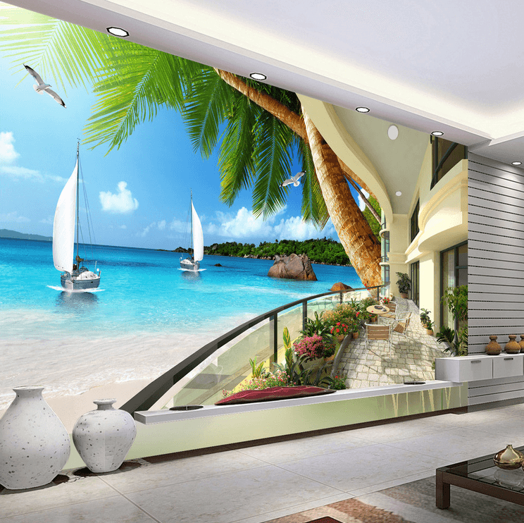 Modern Balcony Beach Wallpaper AJ Wallpaper