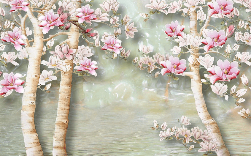 Pink Flowers Trees Wallpaper AJ Wallpaper