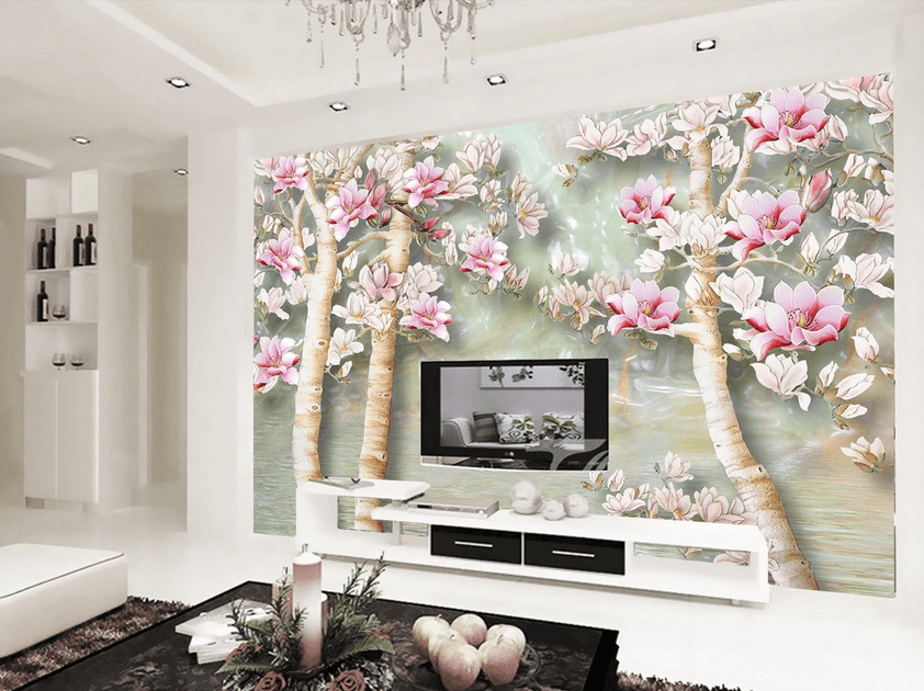 Pink Flowers Trees Wallpaper AJ Wallpaper