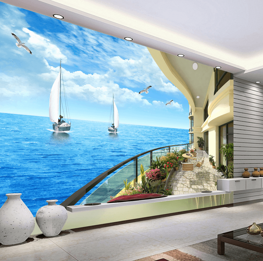 Modern Balcony Ocean Wallpaper AJ Wallpaper