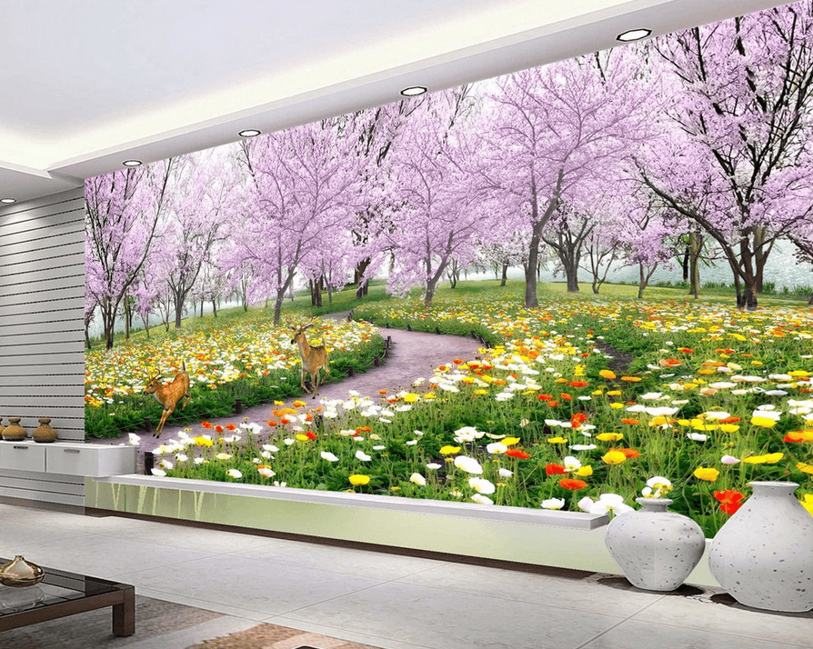 Flowers Fields Running Elks Wallpaper AJ Wallpaper 2