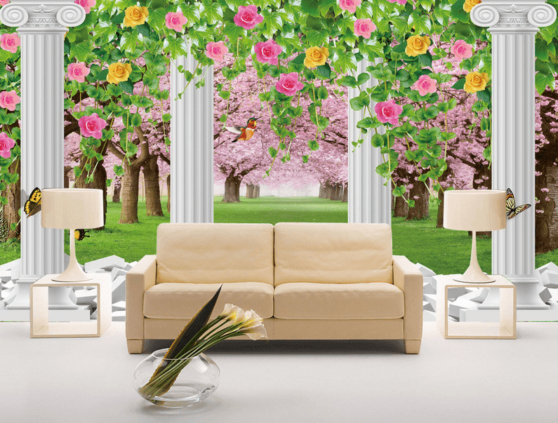 Pillars And Flowers Trees Wallpaper AJ Wallpaper