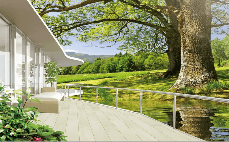 Balcony Lakeside Trees Wallpaper AJ Wallpaper 2