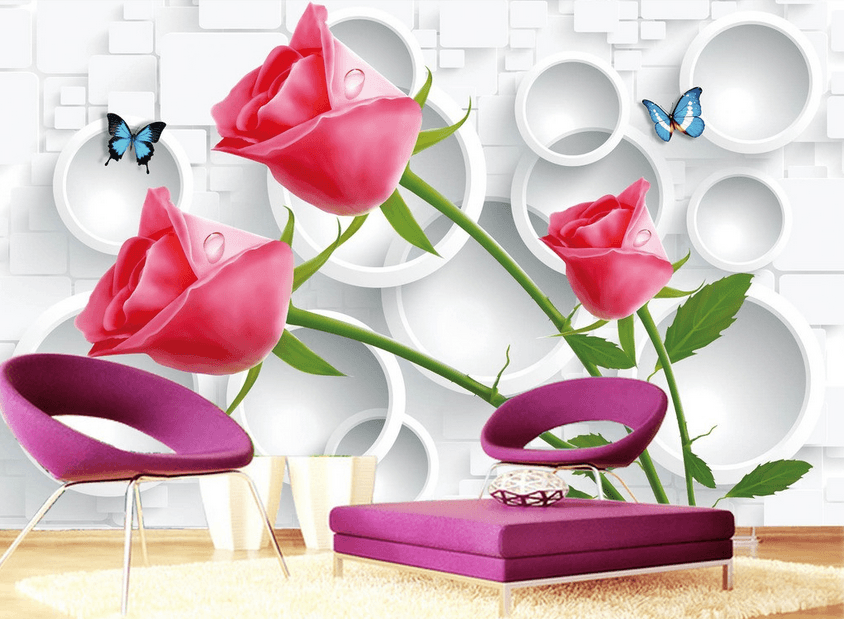 Red Roses And Circles Wallpaper AJ Wallpaper