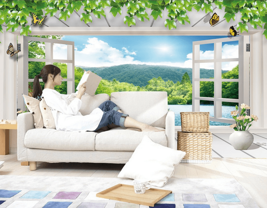 Wood Window Landscape Wallpaper AJ Wallpaper