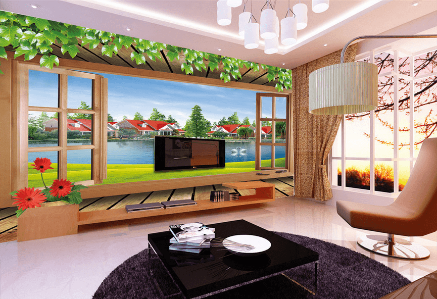 Wood Window And Lake Wallpaper AJ Wallpaper