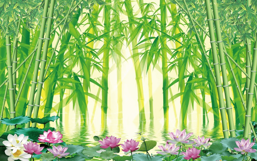 Bamboos And Lotus Pond Wallpaper AJ Wallpaper