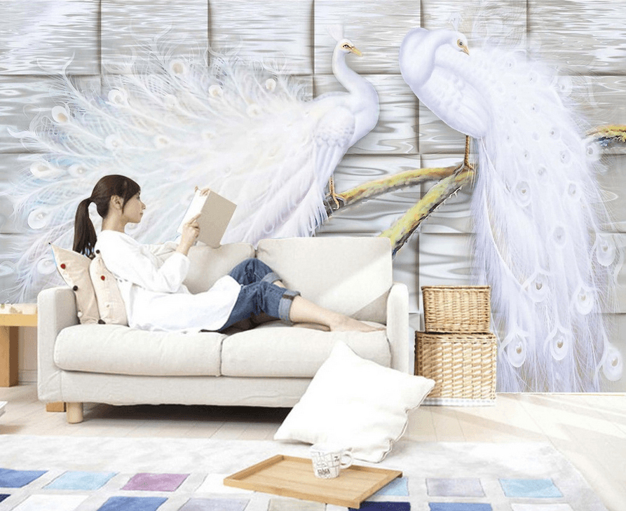 Graceful White Peacocks Wallpaper AJ Wallpaper