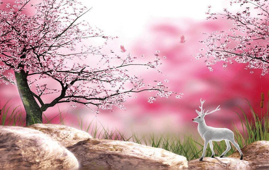 Blooming Trees And Animals Wallpaper AJ Wallpaper