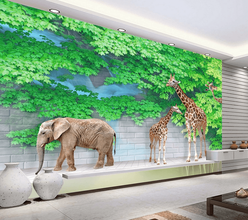 Giraffes And Elephant Wallpaper AJ Wallpaper 2