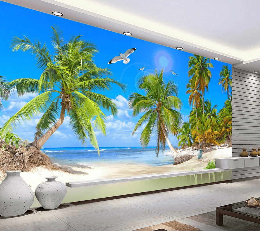 Beach Green Coconut Trees Wallpaper AJ Wallpaper 2