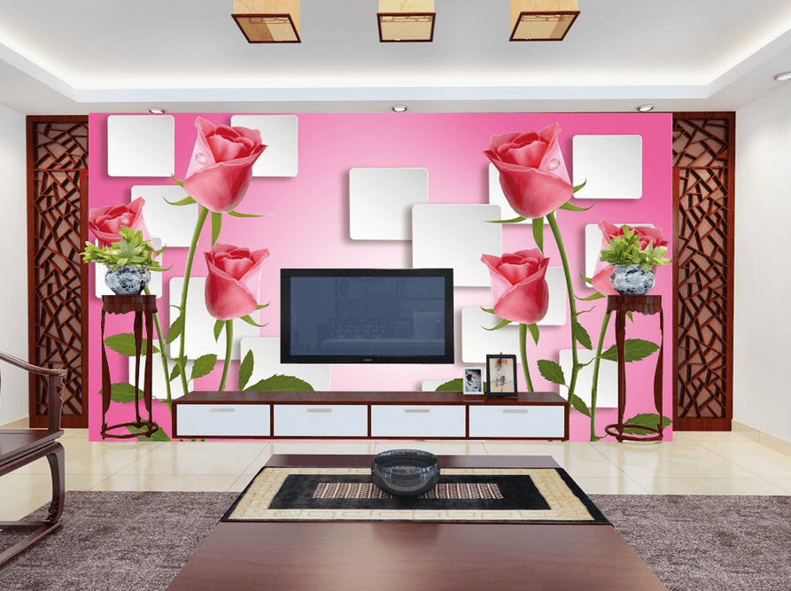Red Roses And Squares Wallpaper AJ Wallpaper