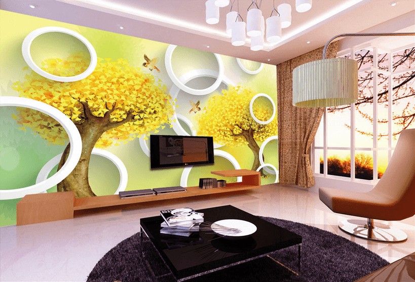 Yellow Trees And Circles Wallpaper AJ Wallpaper