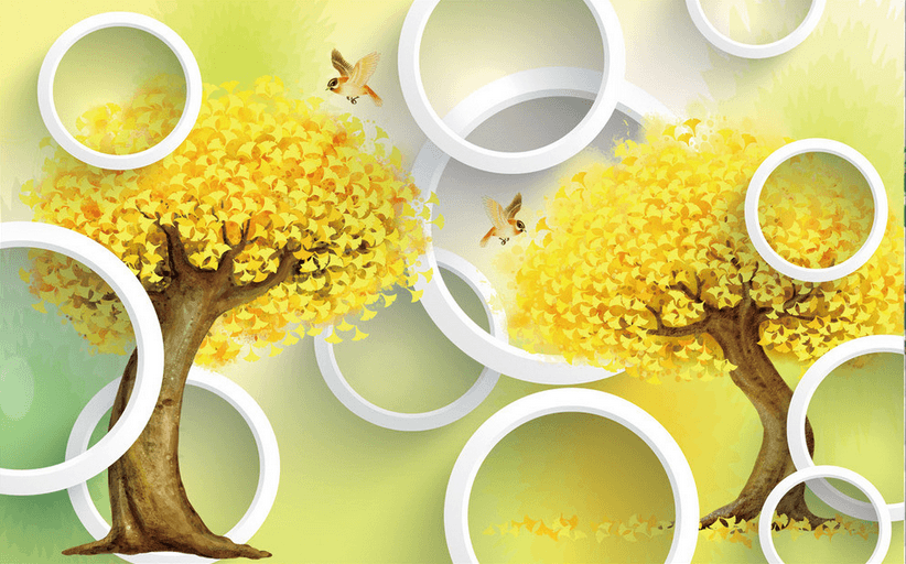 Yellow Trees And Circles Wallpaper AJ Wallpaper
