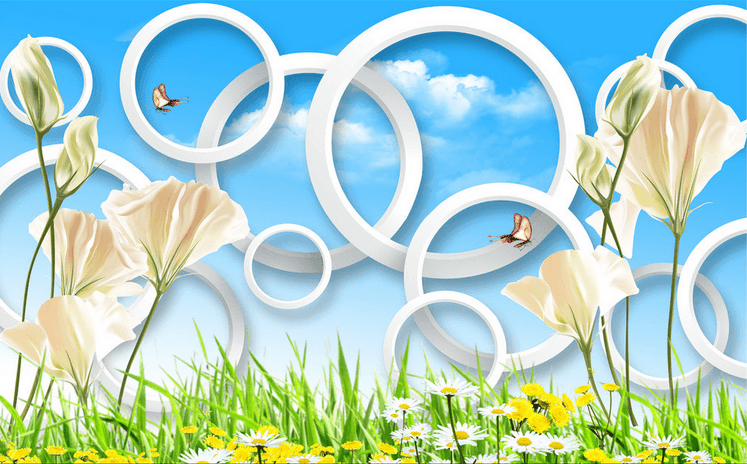 White Flowers And Circles Wallpaper AJ Wallpaper
