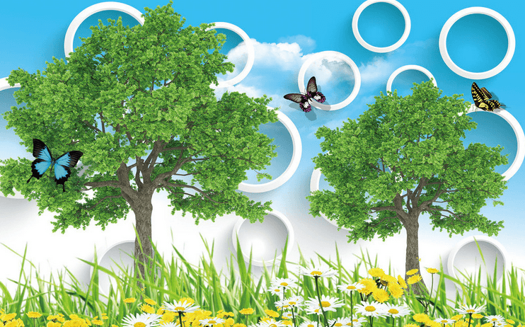 Lawn Trees And Circles Wallpaper AJ Wallpaper