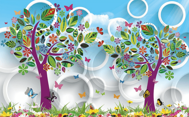 Colored Trees And Circles Wallpaper AJ Wallpaper