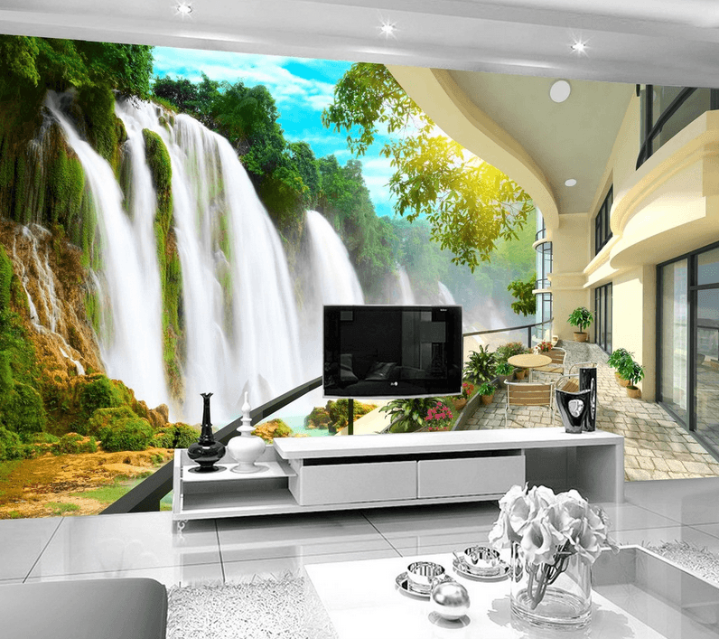 Balcony Waterfall Views Wallpaper AJ Wallpaper