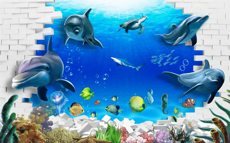 Ocean Fishes And Bricks Wallpaper AJ Wallpaper