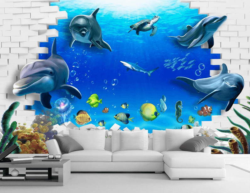 Ocean Fishes And Bricks Wallpaper AJ Wallpaper