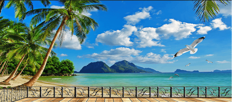 Open-Air Balcony Sea View Wallpaper AJ Wallpaper