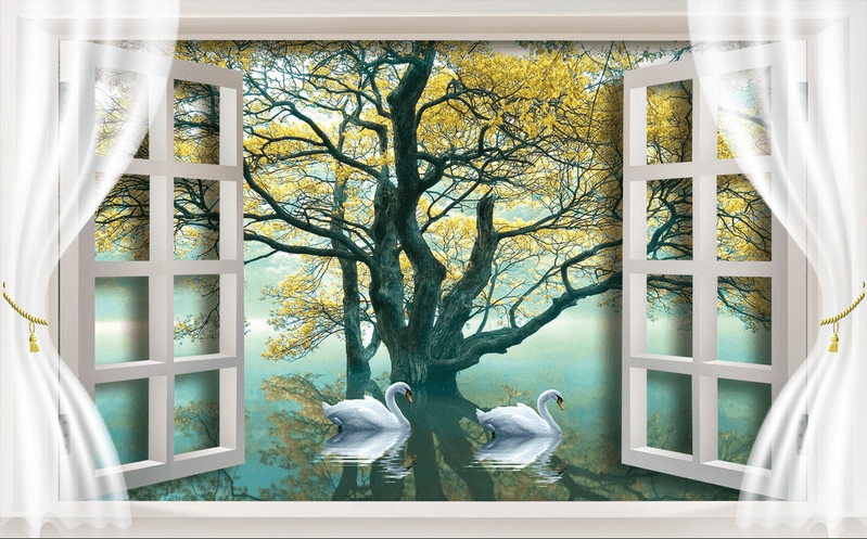 Window Tree And Swans Wallpaper AJ Wallpaper
