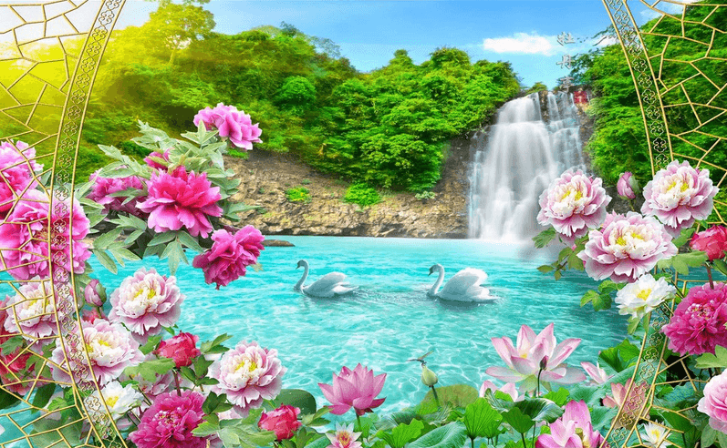 Waterfall Lake Scenery Wallpaper AJ Wallpaper