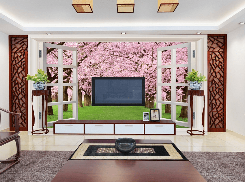 Window Blooming Trees Wallpaper AJ Wallpaper