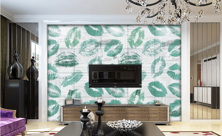 Blue Lip Prints Wallpaper AJ Wallpaper