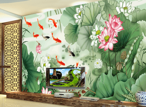3D Lotus Fish 322 Wallpaper AJ Wallpaper