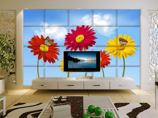 3D Sunflower Butterfly 305 Wallpaper AJ Wallpaper