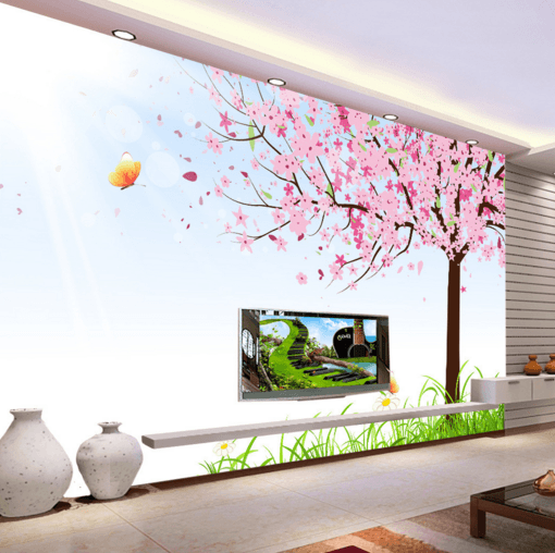 3D Peach Tree Butterfly 146 Wallpaper AJ Wallpaper