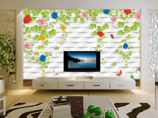 3D Leaves Rose 117 Wallpaper AJ Wallpaper
