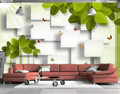 3D Leaves Butterfly 092 Wallpaper AJ Wallpaper