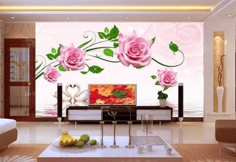 3D Swan Rose 066 Wallpaper AJ Wallpaper