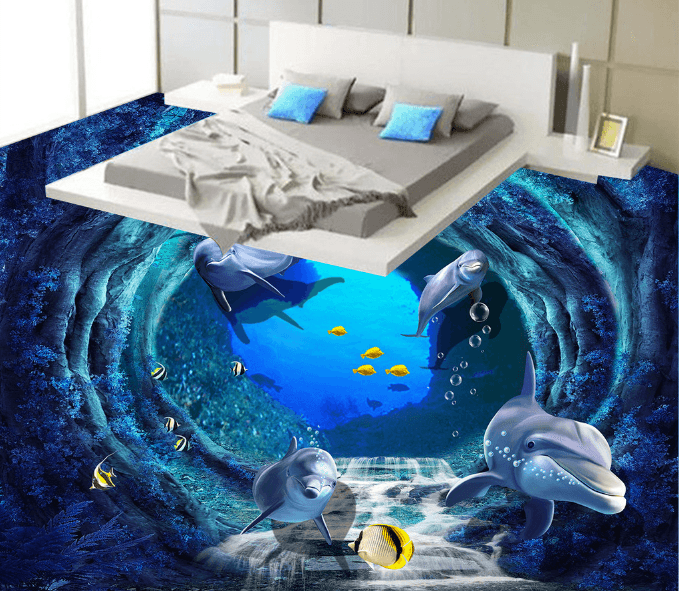 3D Deep Sea Dolphins 050 Floor Mural Wallpaper AJ Wallpaper 2