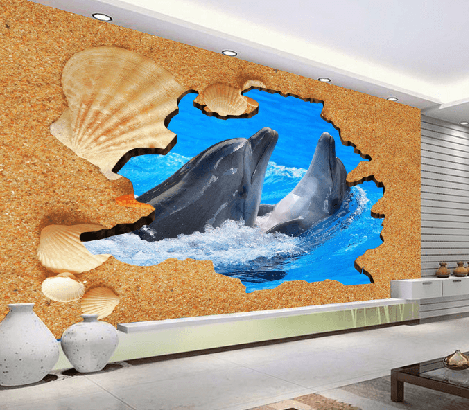 3D Dolphin Leisurely 009 Floor Mural Wallpaper AJ Wallpaper 2