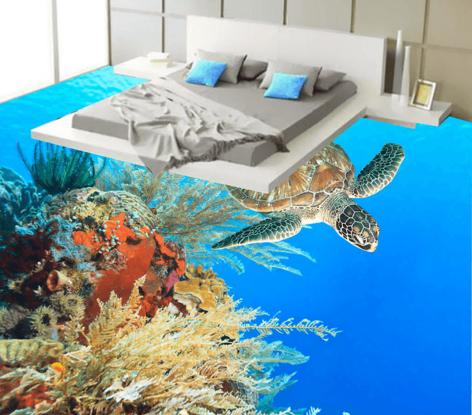 3D Turtle Play 008 Floor Mural Wallpaper AJ Wallpaper 2